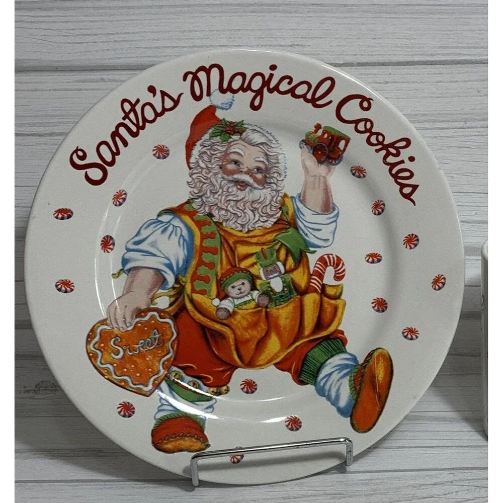 Vintage Santa's Magical Cookies Plate and Mug Cup Set Stoneware Christmas Decor